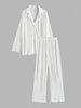 Plisse Pleated Button Up Shirt and Pants Set S White