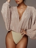 Plisse Pleated Surplice Bodysuit S Light coffee