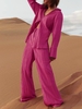 Plisse Pleated Textured Shirt and Wide Leg Pants Set S Light pink