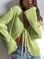 Plisse Pleated Tie Front Top M Green