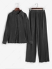 Plisse Shirt and Wide Leg Pants Set L Black
