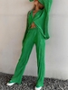 Plisse Shirt and Wide Leg Pants Set S Green
