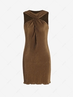 Plisse Twisted Mini Dress S Deep coffee