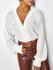 Plisse V Notched Drop Shoulder Shirt S White