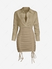 Plunge Front Cinched Drop Shoulder Bodycon Dress L Light coffee
