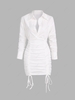 Plunge Front Cinched Drop Shoulder Bodycon Dress S White