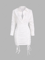 Plunge Front Cinched Drop Shoulder Bodycon Dress S White