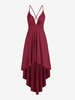 Plunge Front Lace Up High Low Party Dress L Deep red