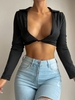 Plunge Knot Long Sleeve Crop Tee Xl Black