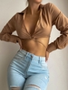 Plunge Midriff Flossing Crop Blouse Xl Coffee
