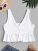 Plunge Ruffle Tank Top L White