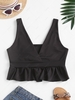 Plunge Ruffle Tank Top M Black