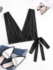 Plunge Surplice Backless Open Armhole Top S Black