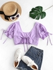 Plunge Tied Ruffle Cuff Crop Blouse Xl Light purple