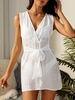 Plunging Belted Beach Dress S White