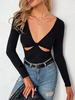 Plunging Cut Out T Shirt S Black