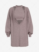 Plunging Drop Shoulder Longline T Shirt with Racerback Crop Tank Top S Deep coffee