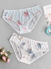 Plus Size 2PCs Floral Print Lace Picot Trim Lingerie Briefs