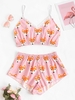 Plus Size Animal Print Guipure Lace Trim Pajama Set
