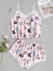 Plus Size Butterfly Print Lace Trim Pyjamas
