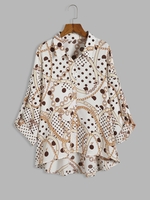 Plus Size Chain Polka Dot Drop Shoulder High Low Shirt
