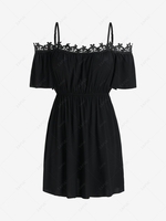 Plus Size Cold Shoulder Floral Crochet Dress