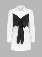 Plus Size Contrast Bowknot Mini Shirt Dress