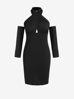 Plus Size Criss Cross Halter Cold Shoulder Bodycon Dress