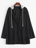 Plus Size Detachable Hooded Longline Blazer
