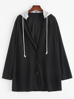 Plus Size Detachable Hooded Longline Blazer