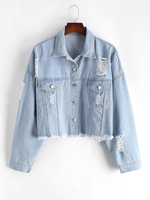 Plus Size Distressed Light Wash Denim Jacket