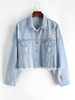 Plus Size Distressed Light Wash Denim Jacket