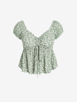 Plus Size Ditsy Print Cinched Peplum Blouse