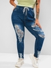 Plus Size Drawstring Ripped Jeans