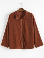 Plus Size Drop Shoulder Zip Up Teddy Coat