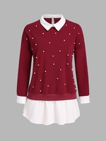 Plus Size Faux Pearl Drop Shoulder Twofer Blouse