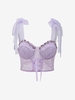 Plus Size Floral Embroidered Lace Tie Shoulder Corset Top