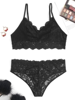 Plus Size Floral Lace Scalloped Sheer Sexy Bralette Set