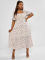 Plus Size Floral Smocked Back Slit Maxi Nap Dress