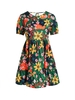 Plus Size Flower Print Puff Sleeve Open Back Dress