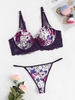 Plus Size Flower Underwire Lace Panel Lingerie Bra Set