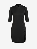 Plus Size Frog Button Slit Bodycon Dress