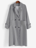 Plus Size Houndstooth Drop Shoulder Pocket Coat