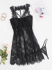 Plus Size Lace Eyelash Choker Sheer Sexy Babydoll Set
