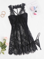 Plus Size Lace Eyelash Choker Sheer Sexy Babydoll Set