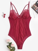 Plus Size Lace Eyelash Mesh Sheer Lingerie Teddy