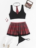 Plus Size Lace Insert Plaid Tie School Girl Costume Set