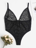 Plus Size Lace Leopard Lace Up Picot Trim Lingerie Teddy