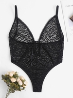 Plus Size Lace Leopard Lace Up Picot Trim Lingerie Teddy