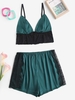 Plus Size Lace Mesh and Satin Pajamas Set
